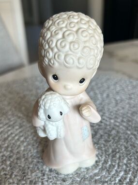 Precious Moments Cream and Pale Pink Girl with Lamb Figurine